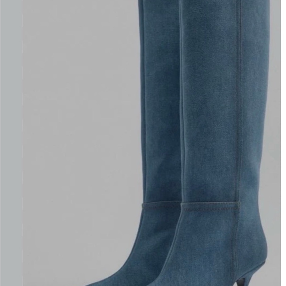 Zara Blue Over-the-Knee Pointed Toe Stiletto Boots - Picture 4 of 4
